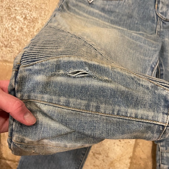 Balmain OG Distressed Moto Light Wash Blue Denim Jeans - Picture 5 of 14